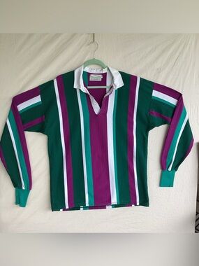Vintage Columbia knit long sleeve polo shirt striped Made in USA